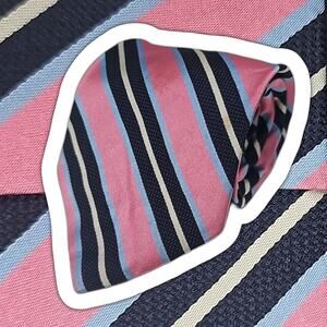 Brooks Brothers 346 Repp Striped Silk Tie USA Classic Pink Blue 60.5"